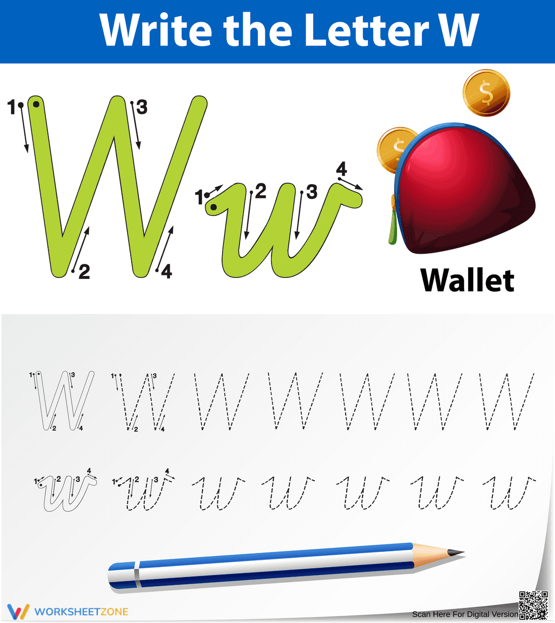 Printable Letter W Tracing Worksheet | Kindergarten - Page 1