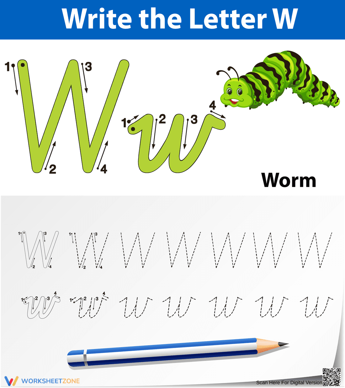Printable Letter W Tracing Worksheet | Kindergarten Ready - Page 1