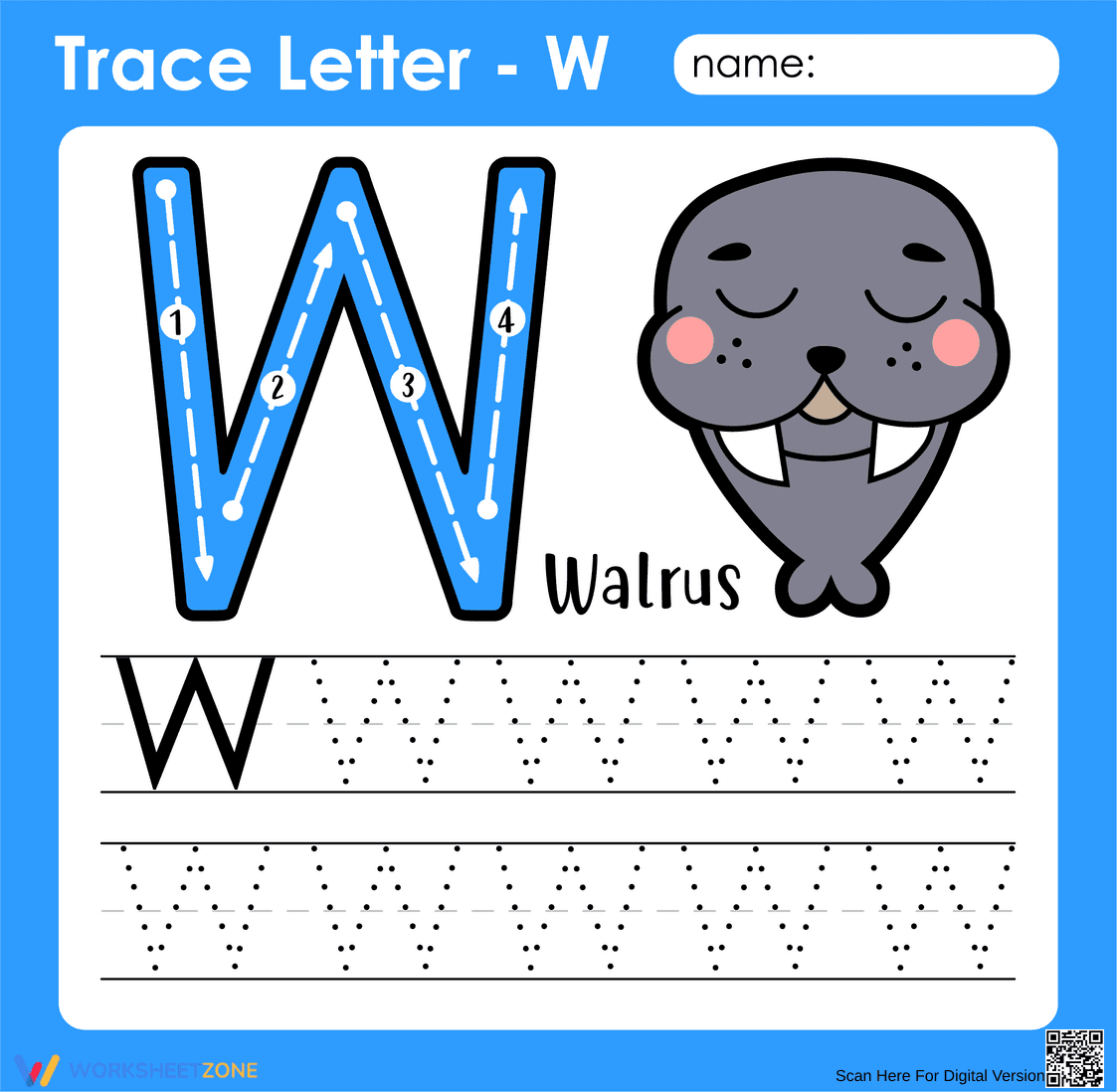 Trace Letter W Worksheet - Page 1