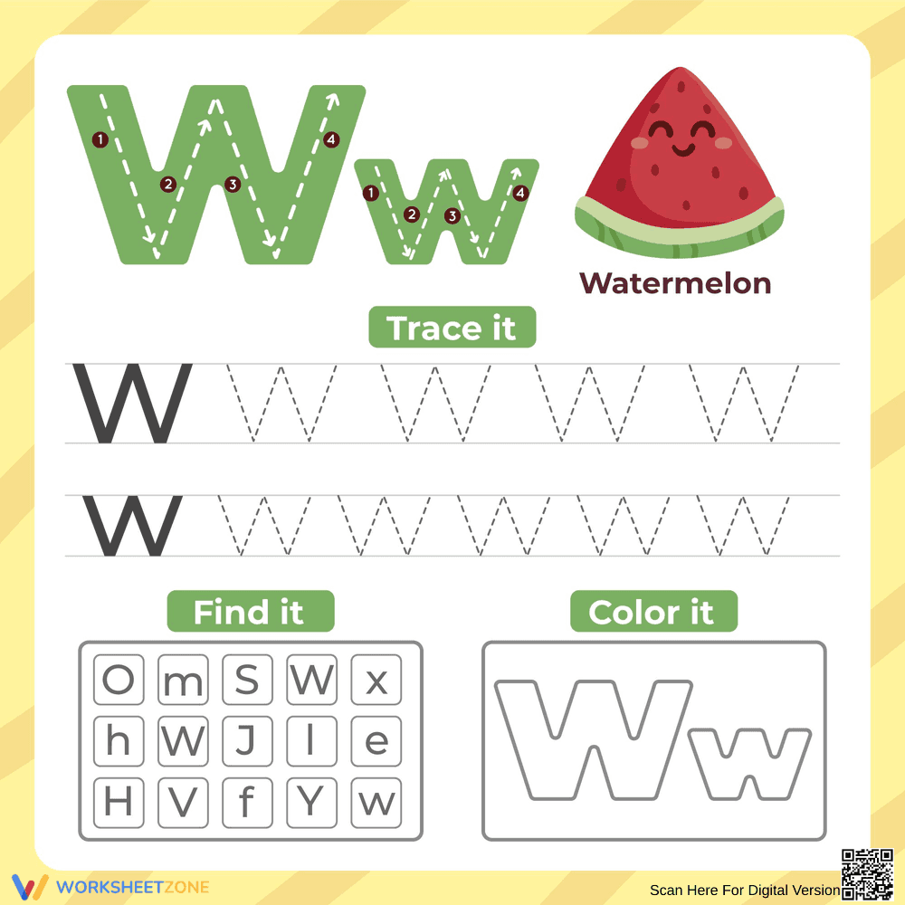 Trace, Find, and Color Letter Ww - Page 1