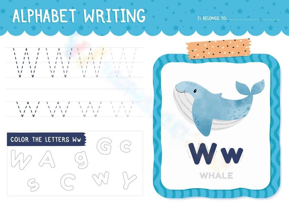 Letter W Tracing Worksheet | Whale Alphabet Practice - Page 1