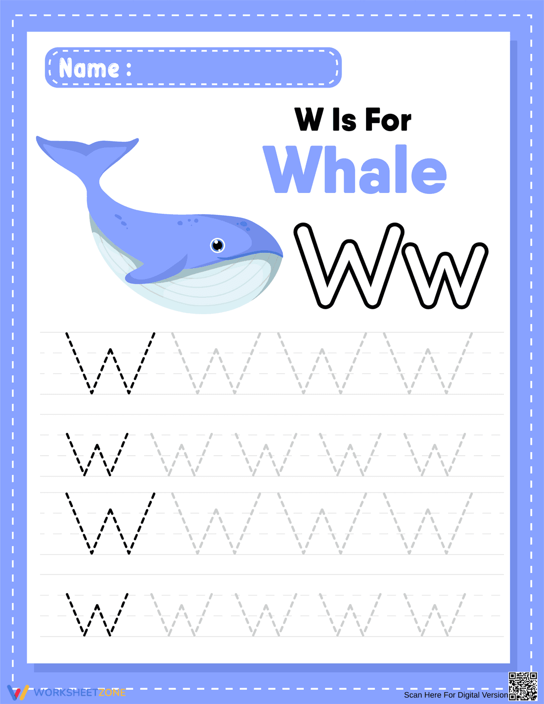 Tracing Letter Ww - W is for Whale - Page 1