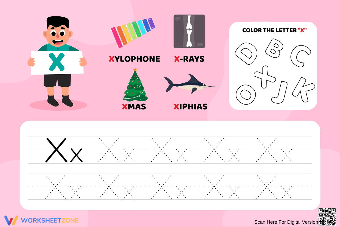 Color and Trace Letter X - Page 1