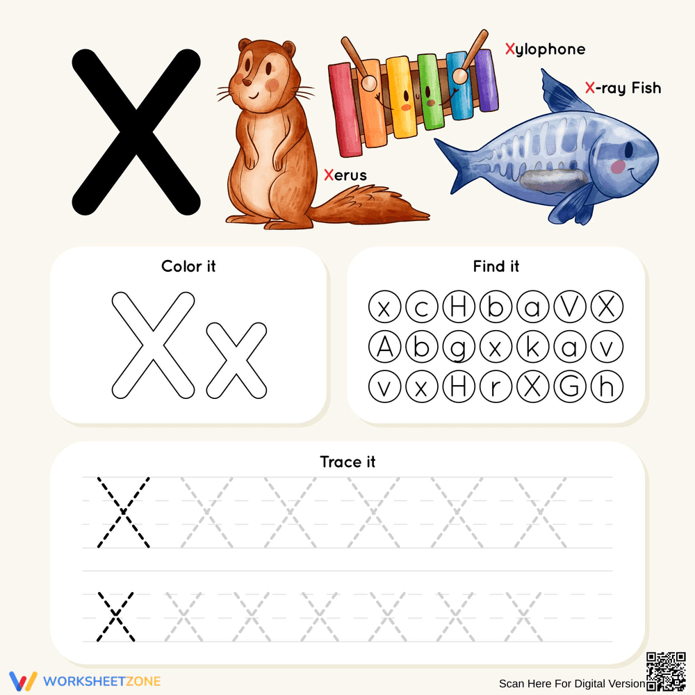 Printable Letter X Tracing Worksheet | Grade K - Page 1