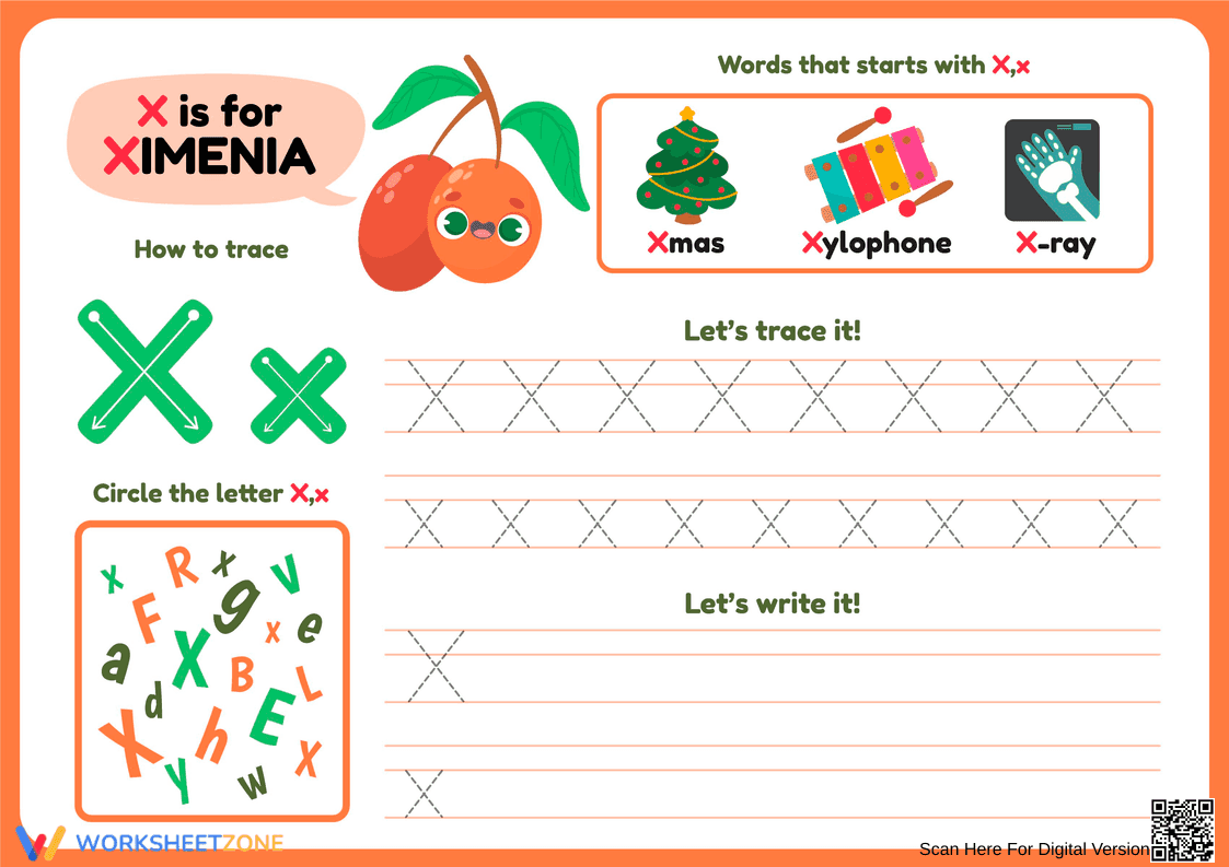 How to Trace Letter X Worksheet - Page 1