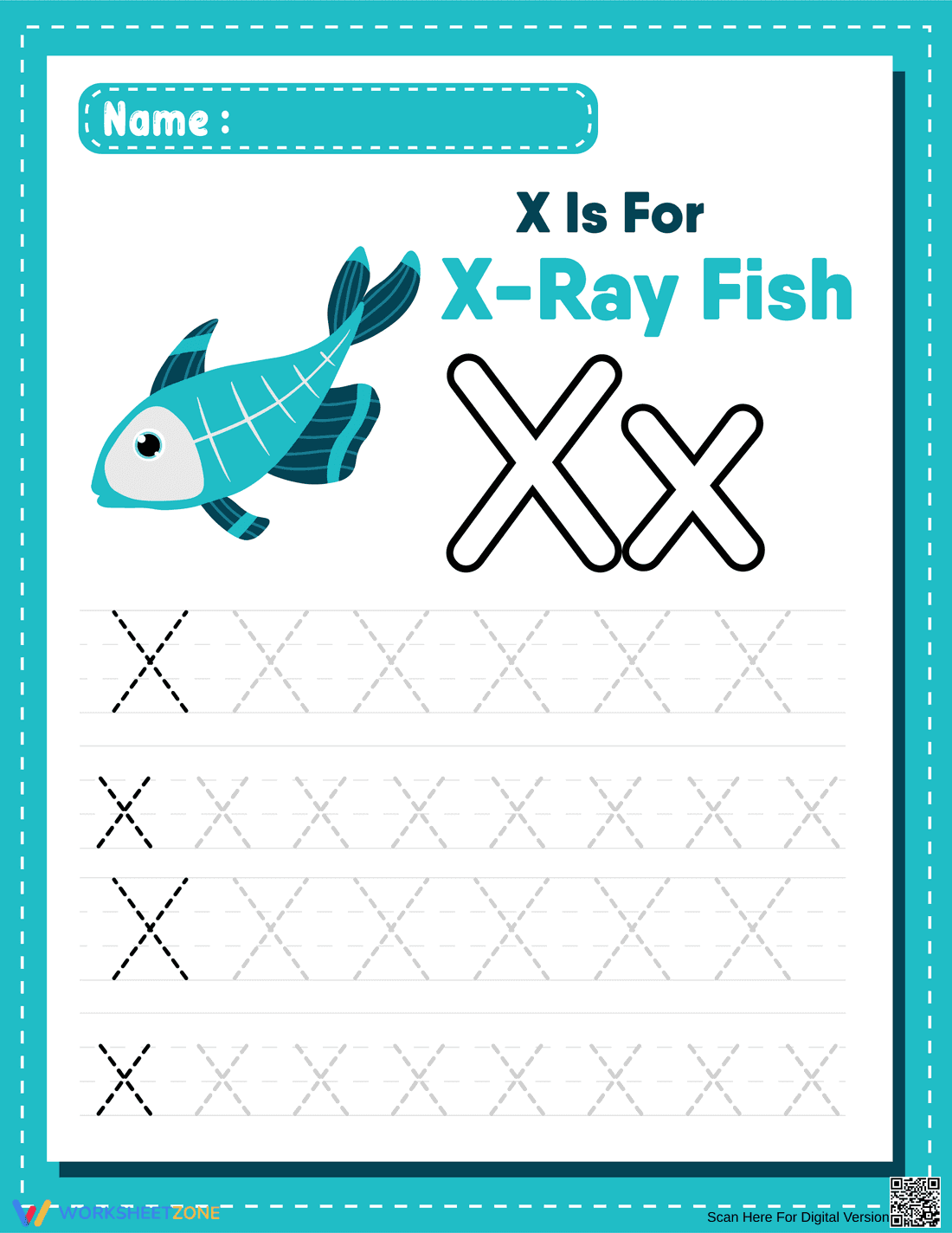 Letter X Tracing - X is for X-Ray Fish - Page 1