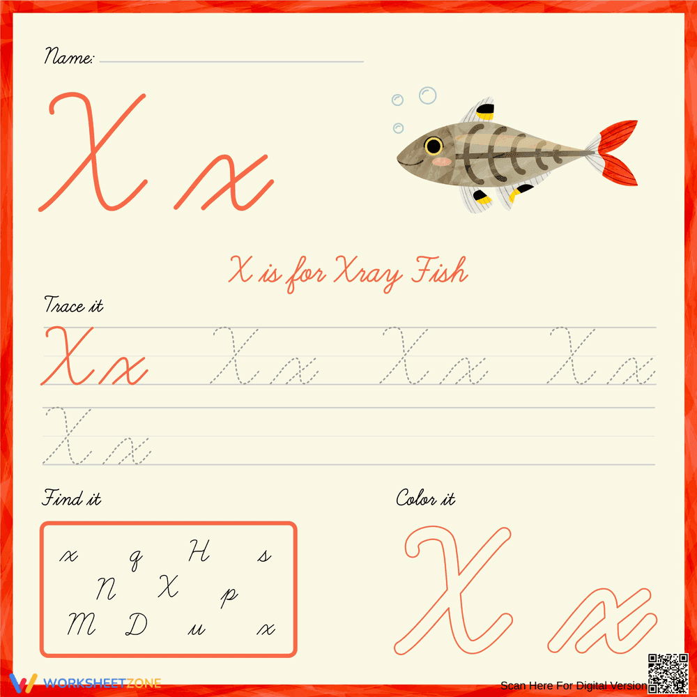 Trace Cursive Letter X Worksheet - Page 1