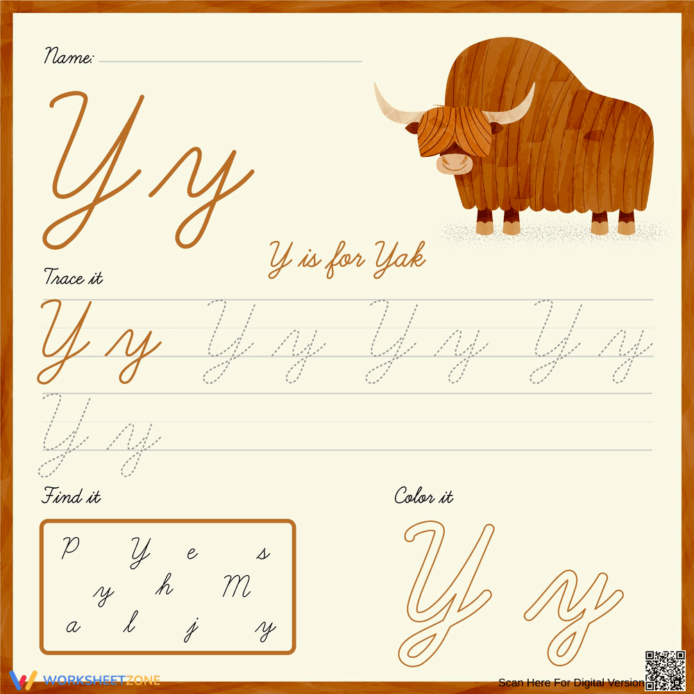 Cursive Letter Y Worksheet | Grade 1 Essential Practice - Page 1