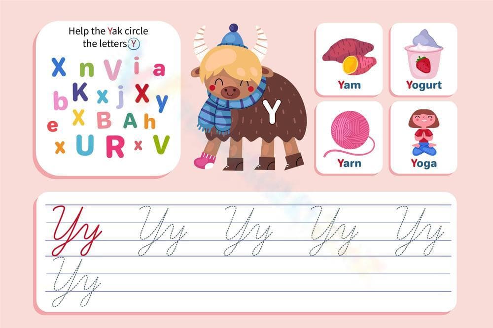 Write Cursive Letter Y Worksheet - Page 1