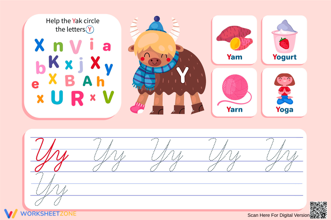 Write Cursive Letter Y Worksheet - Page 1