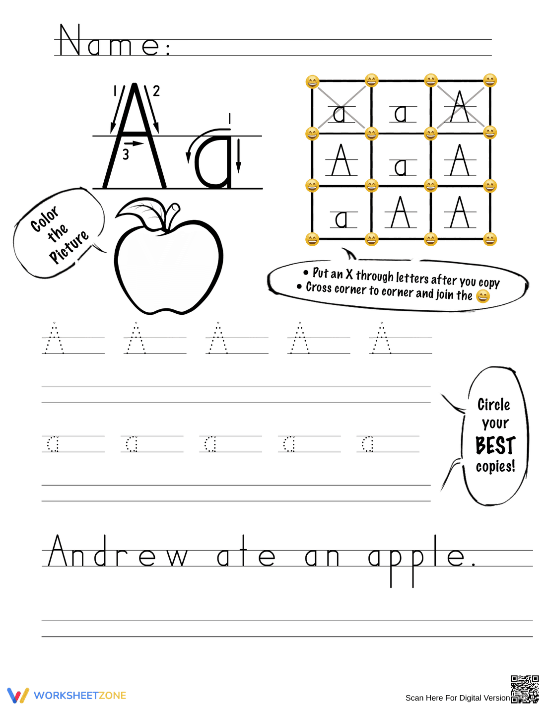 Printable Letter A Handwriting Worksheet | Grade 1 - Page 1