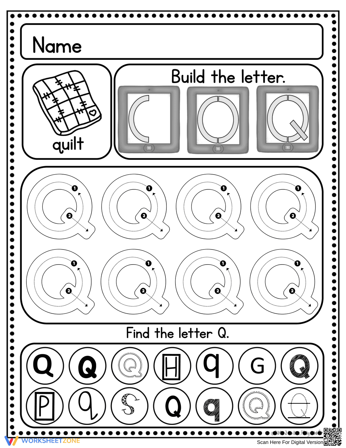 Letter Q: Handwriting Practice Worksheet - Page 1