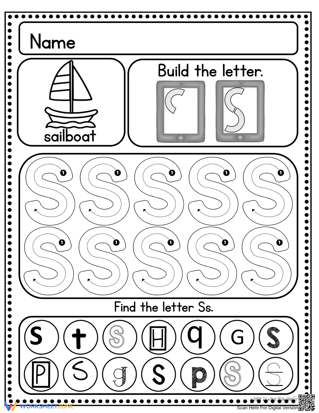 Handwriting: Letter S Practice - Page 1