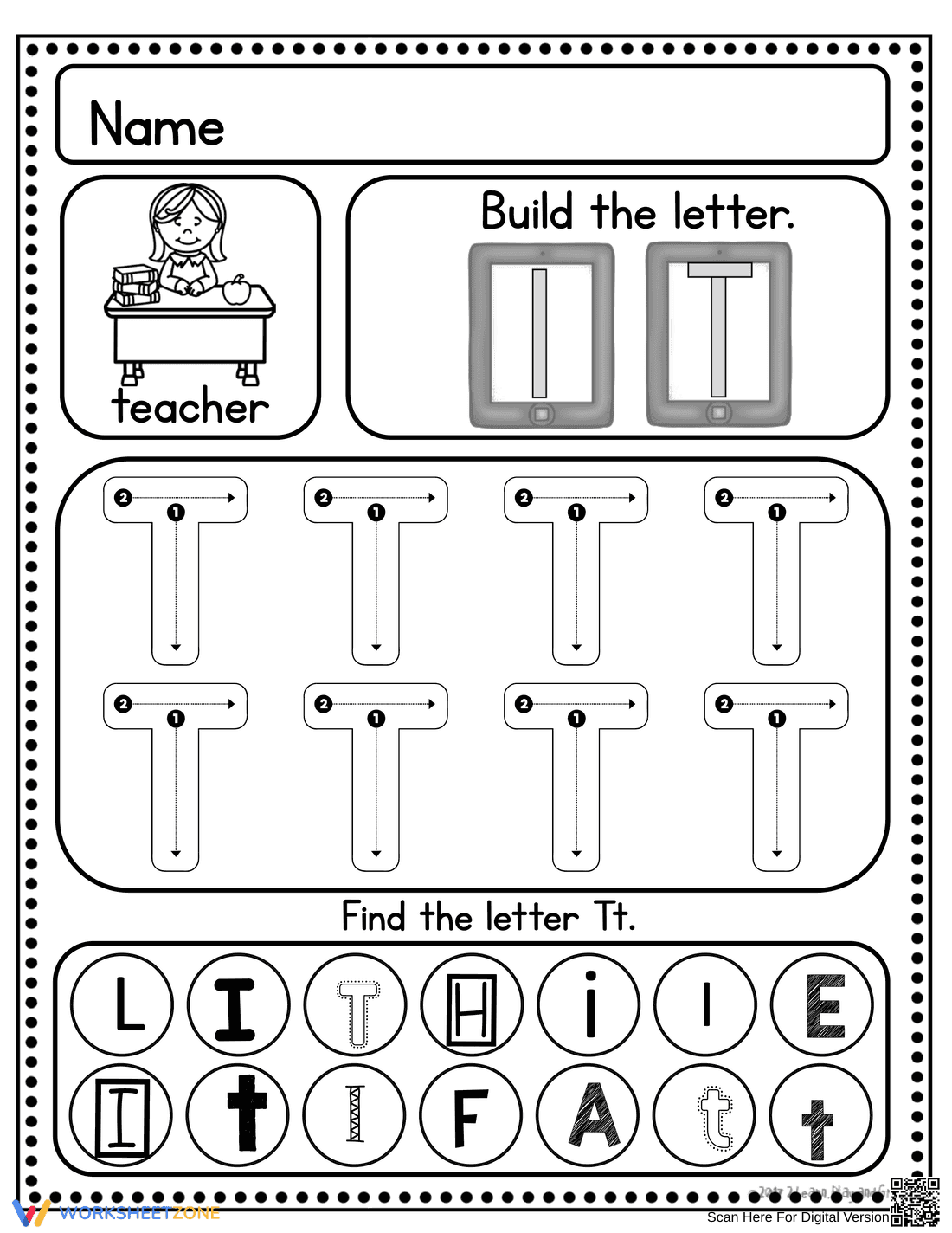 Handwriting Practice: Letter T Worksheet - Page 1
