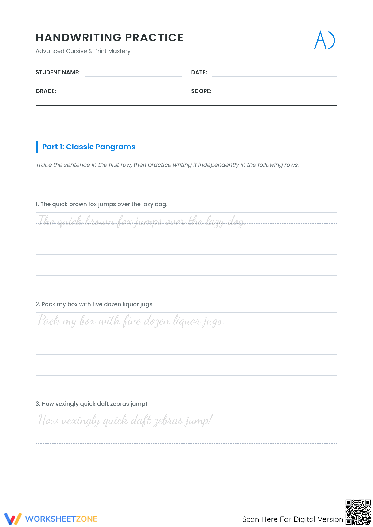 Adult Handwriting Practice Worksheet - Page 1