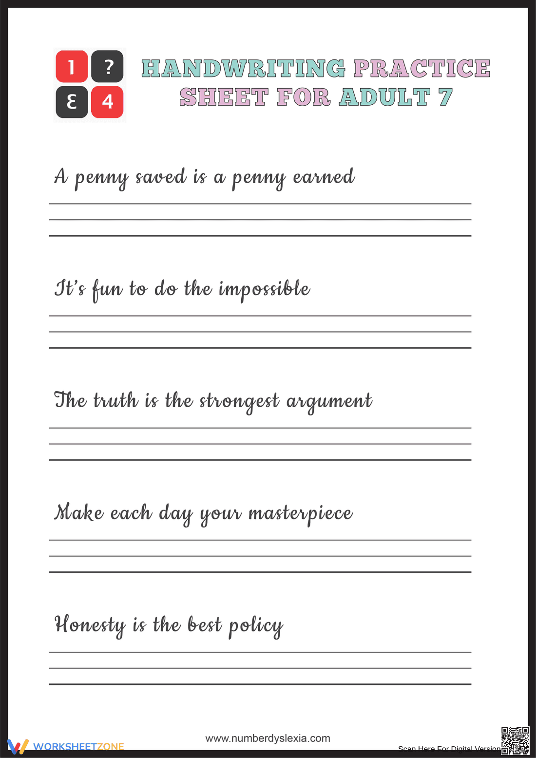 Handwriting Practice Sheet for Adults - Page 1