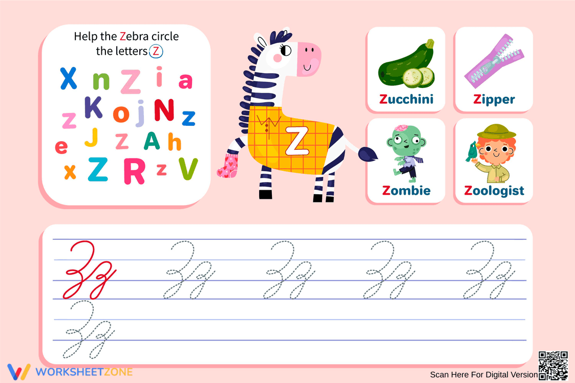 Printable Cursive Letter Z Worksheet | Grade 1-2 - Page 1