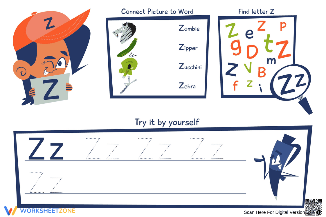 Grade 1 Letter Z — Printable No-Prep Worksheet - Page 1