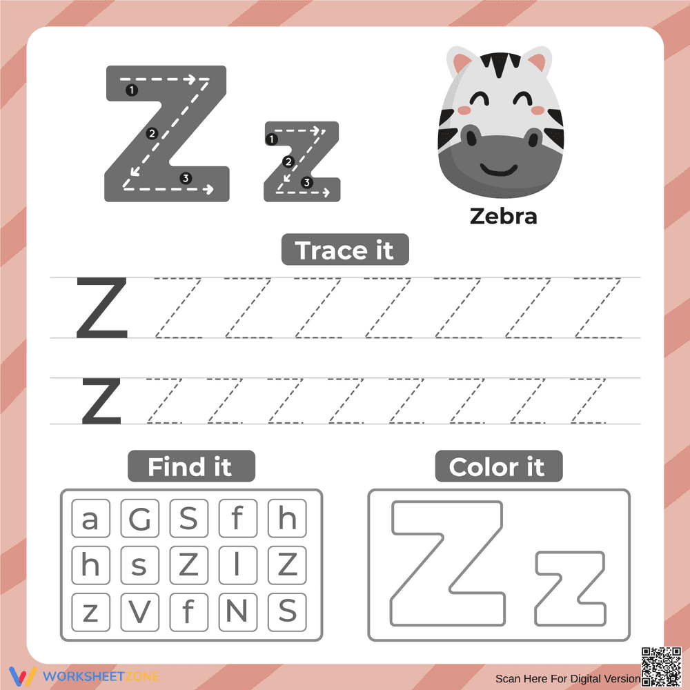 Trace Letter Z Worksheet - Page 1