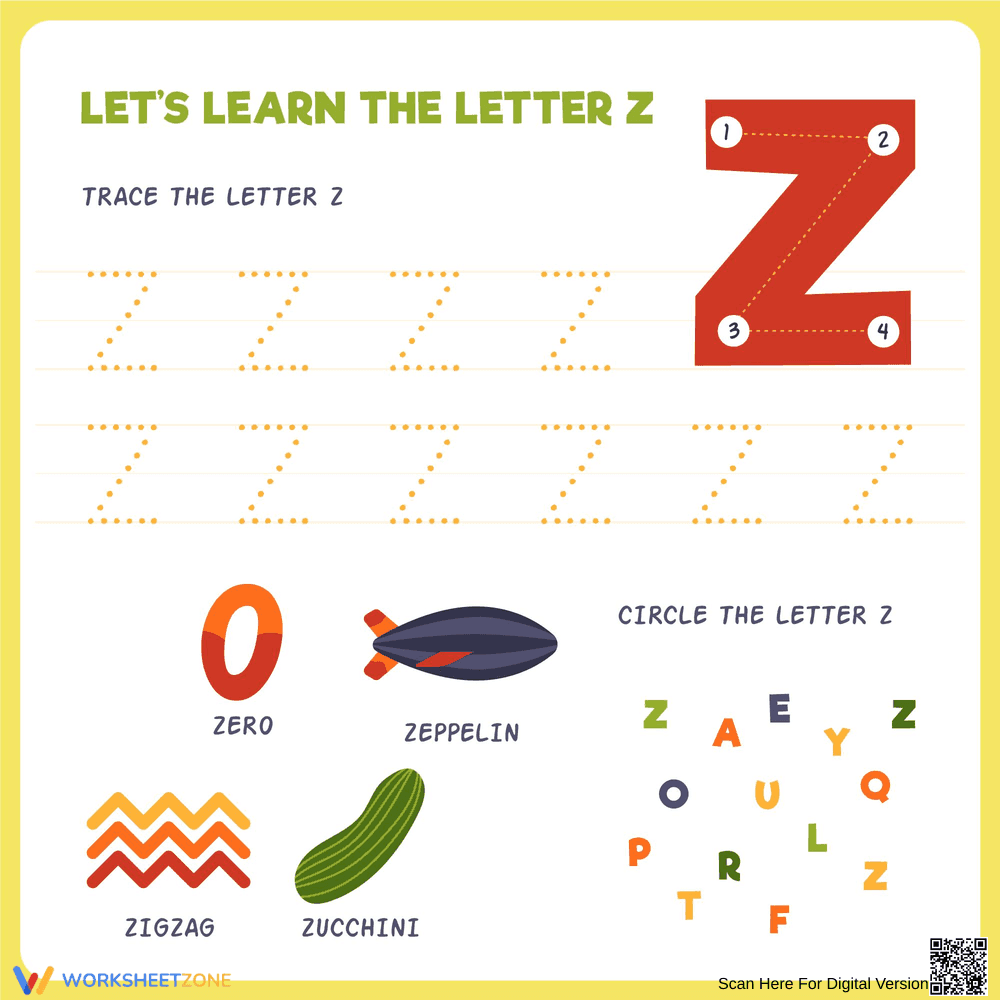 Learn to Write Letter Z | Essential Grade K-1 Worksheet - Page 1