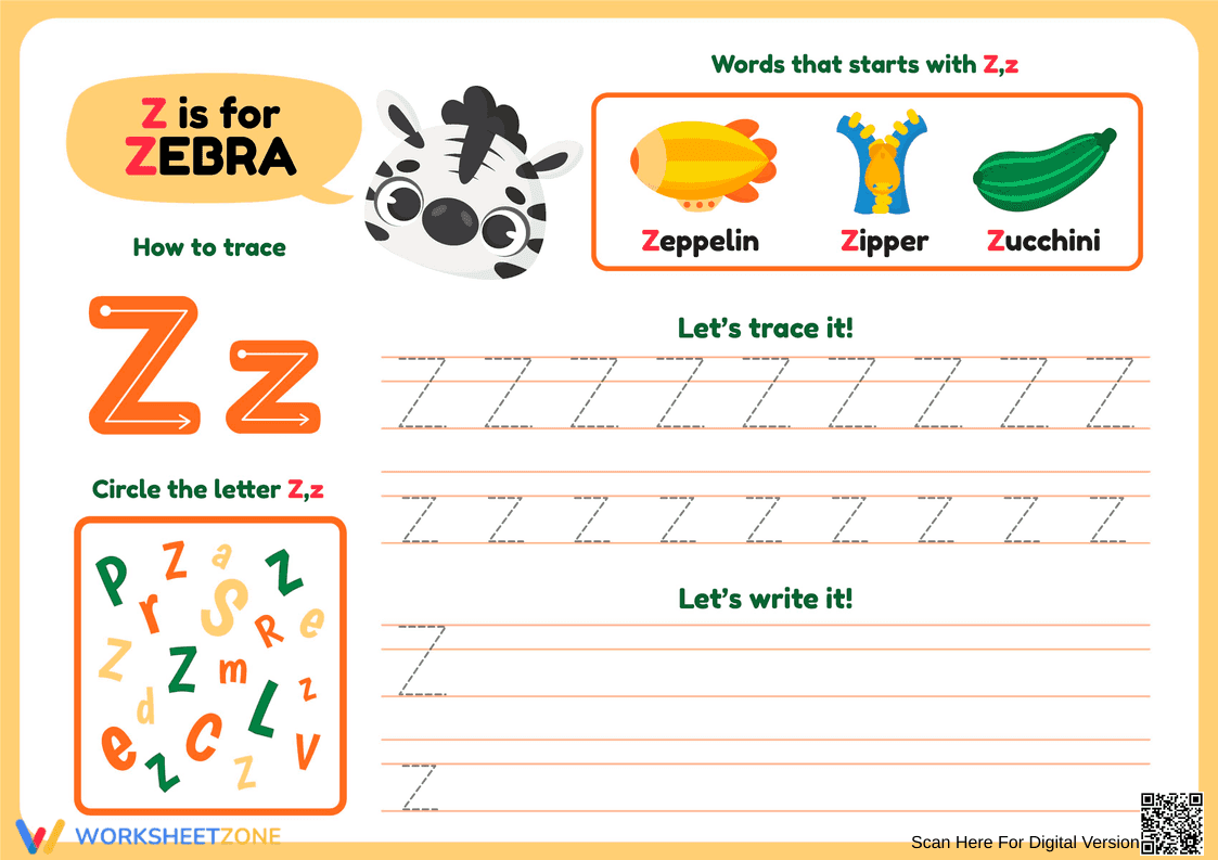 How to Trace Letter Z: Handwriting Practice Worksheet - Page 1