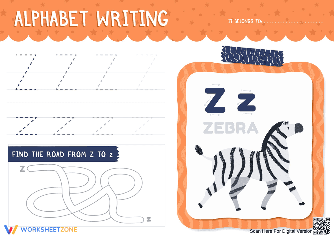 Printable Letter Z Tracing Worksheet | K - Page 1