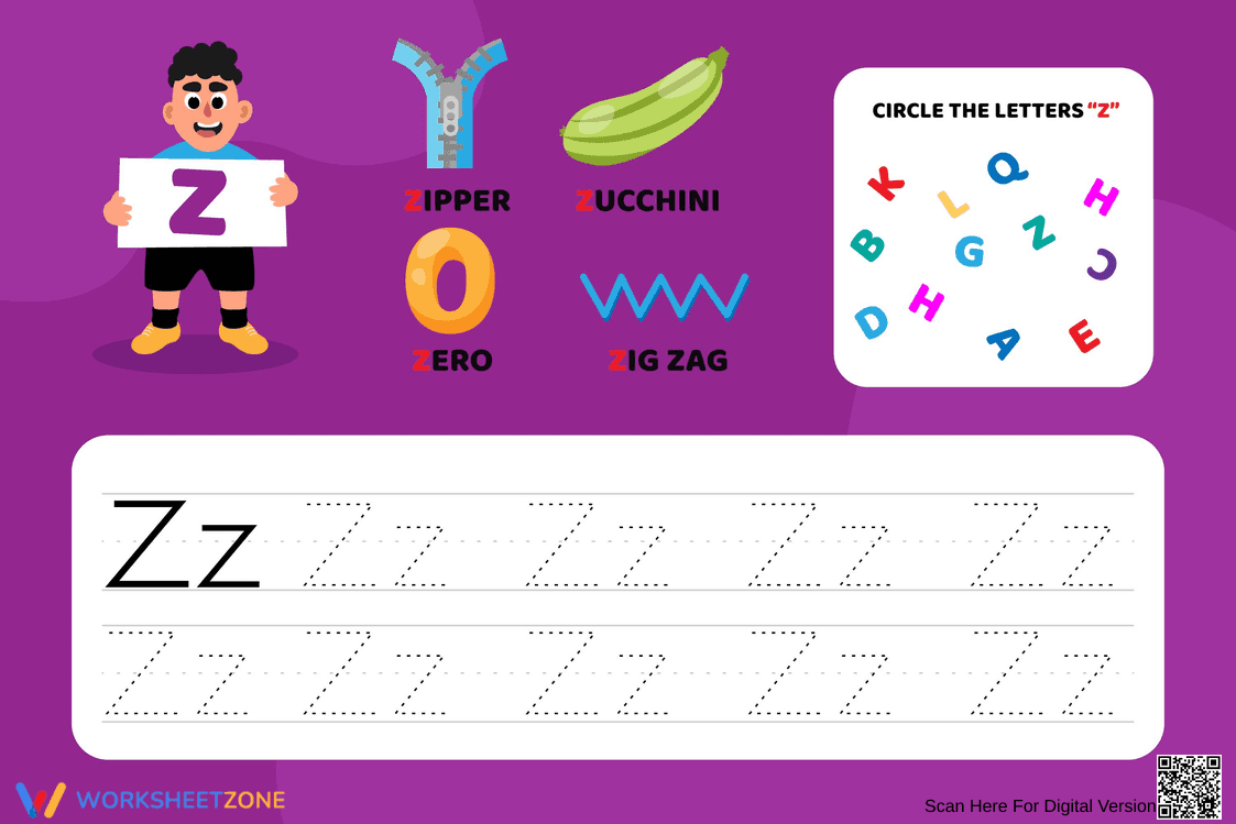 Letter Z Tracing Worksheet | Essential Grade K-1 English - Page 1