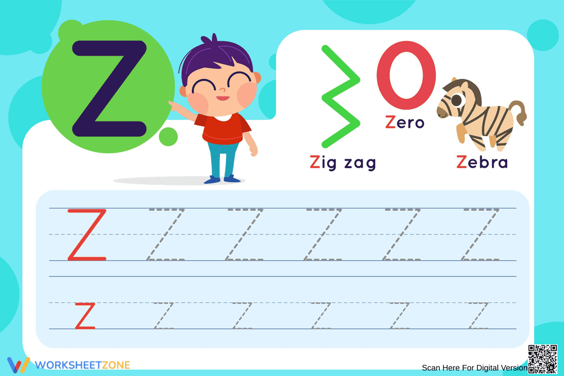 Printable Letter Z Tracing Worksheet | Grade K - Page 1