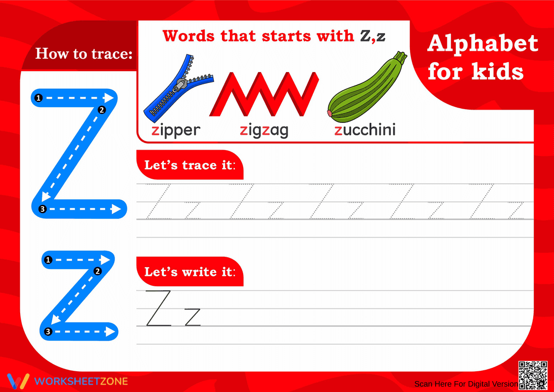 Letter Z Tracing Worksheet | Grade K-1 Printable - Page 1