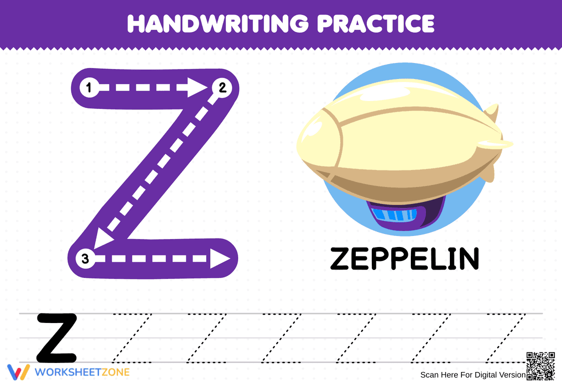 Handwriting Practice: Letter Z Worksheet for Kids - Page 1