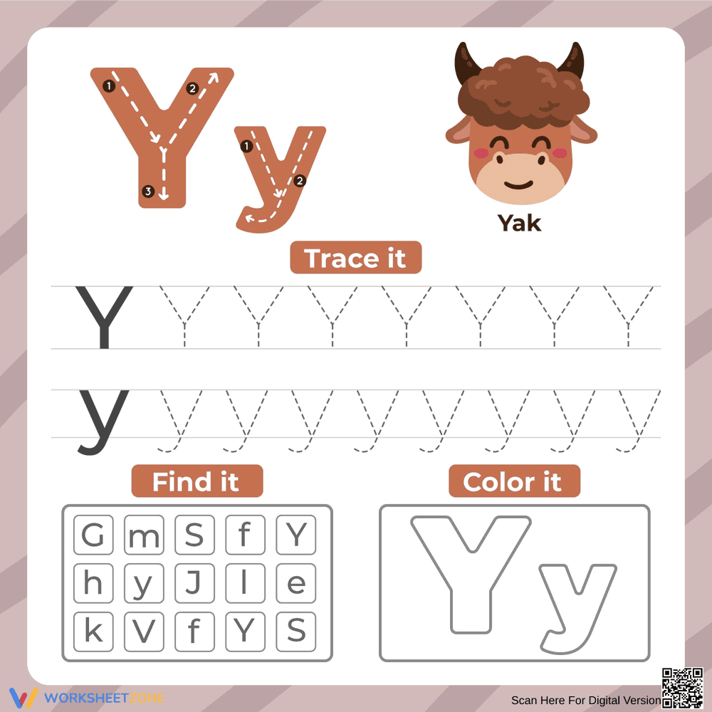Letter Y Worksheet — Printable Grade K Practice - Page 1