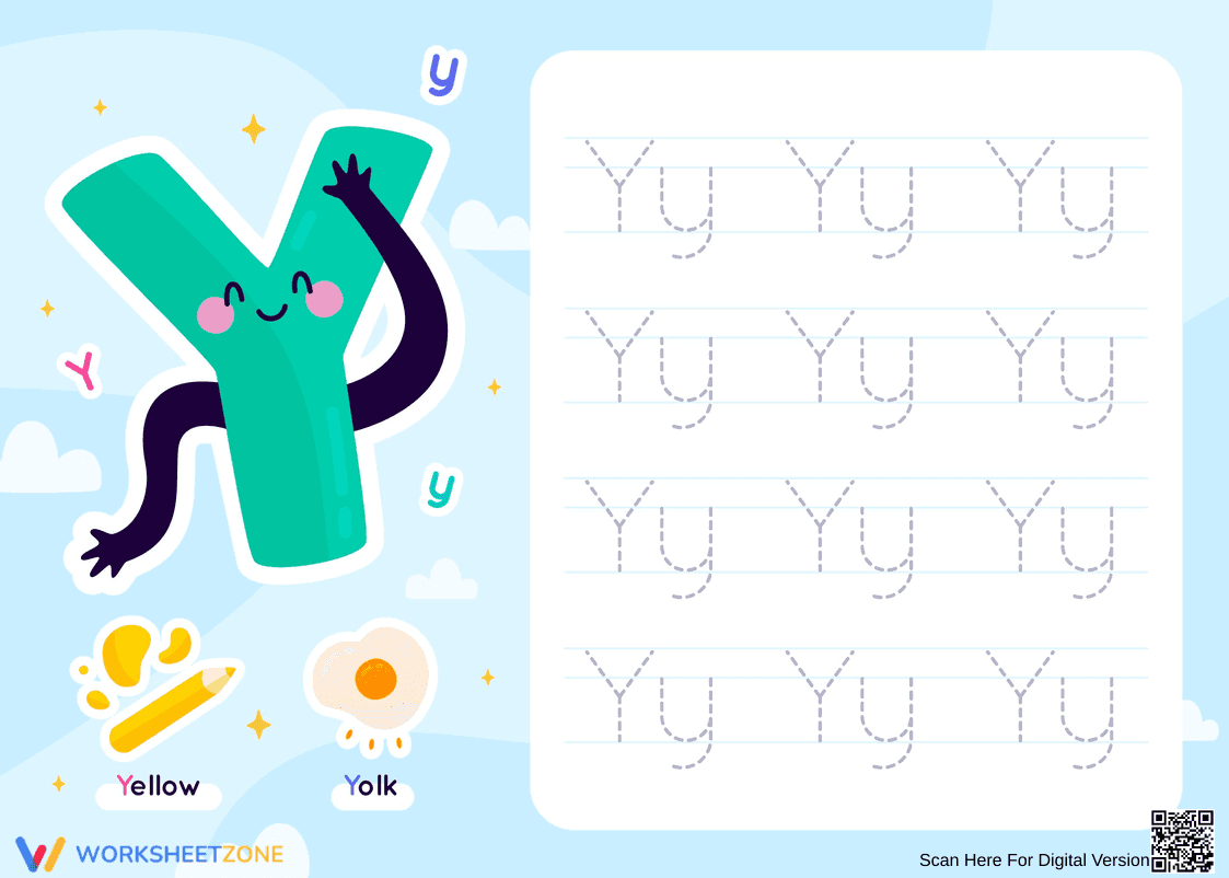 Handwriting Practice Tracing Letter 'Y' - Page 1