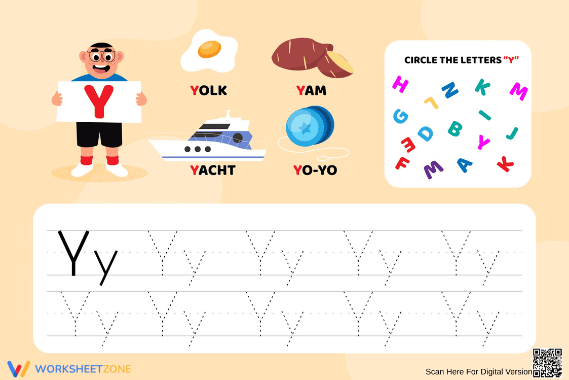 Circle and Trace Letter Y: Handwriting Worksheet - Page 1