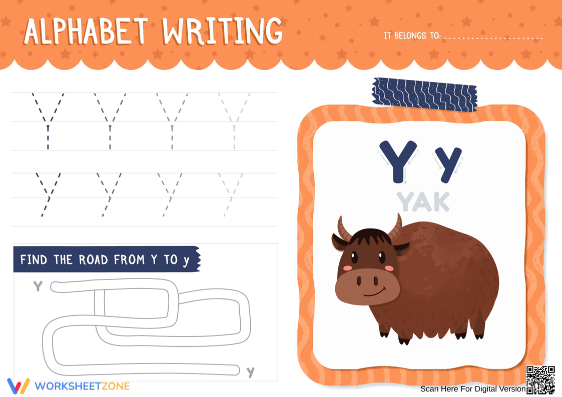Alphabet Writing Letter Y for Kids - Page 1