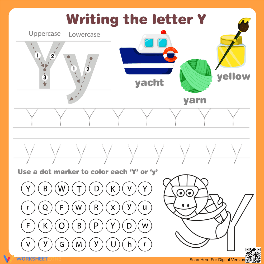 Letter Y Worksheet: Printable Grade K Practice - Page 1
