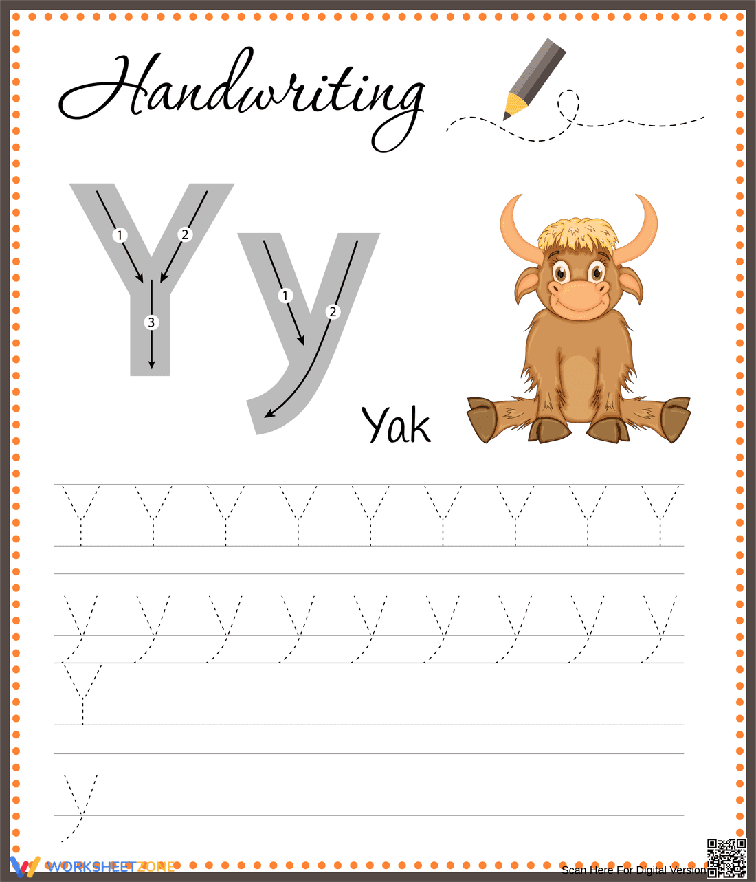 Letter Y Tracing Worksheet | Printable Kindergarten ELA - Page 1