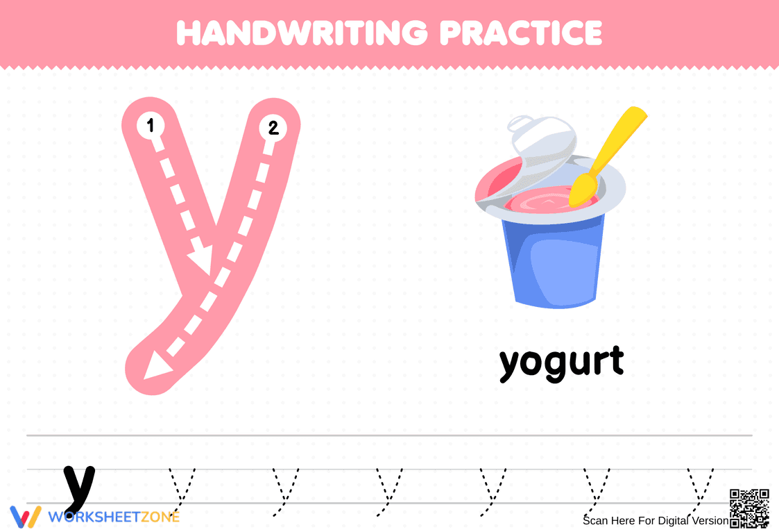 How to Write Lowercase Letter Y for Kindergarten - Page 1