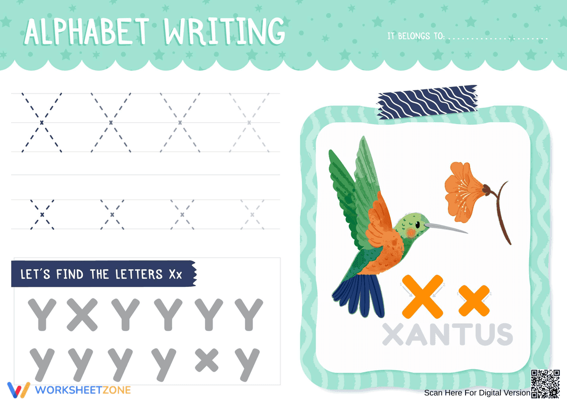 Letter X Writing Practice for Kindergarten - Page 1