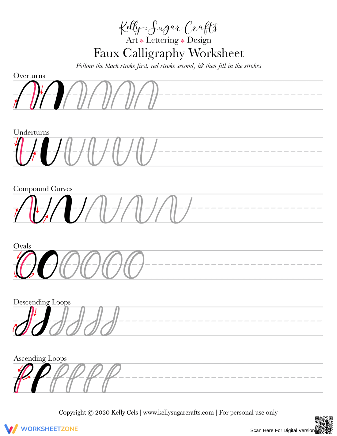 Grade 4 Faux Calligraphy — Printable No-Prep Worksheet - Page 1