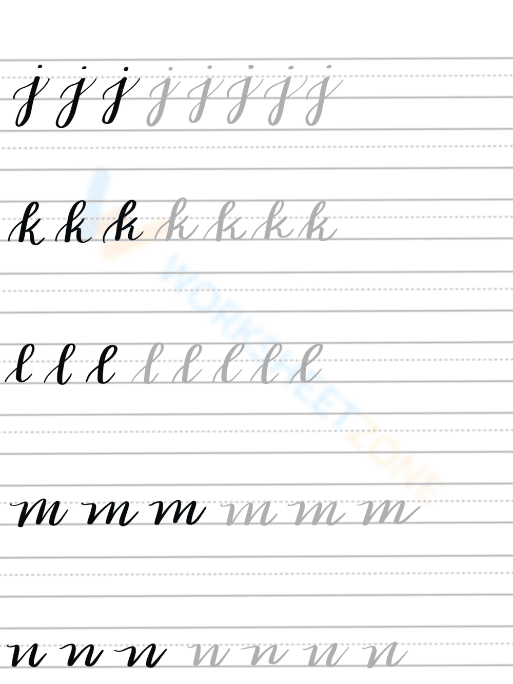 Letter Tracing: J-N Practice Worksheet for Kids - Page 1