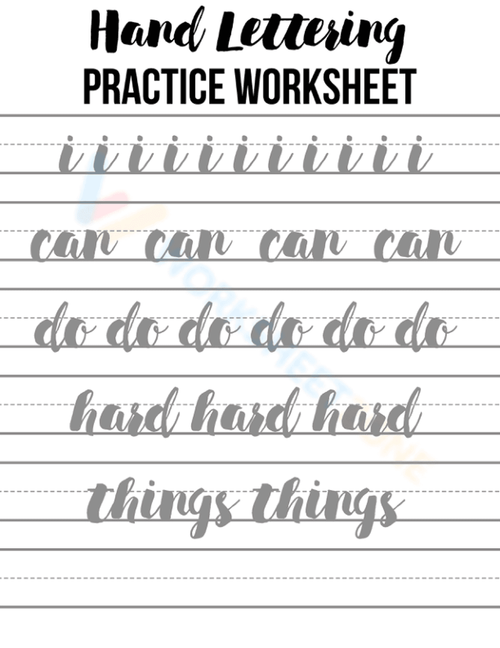 Simple Words Lettering Practice Sheet - Page 1