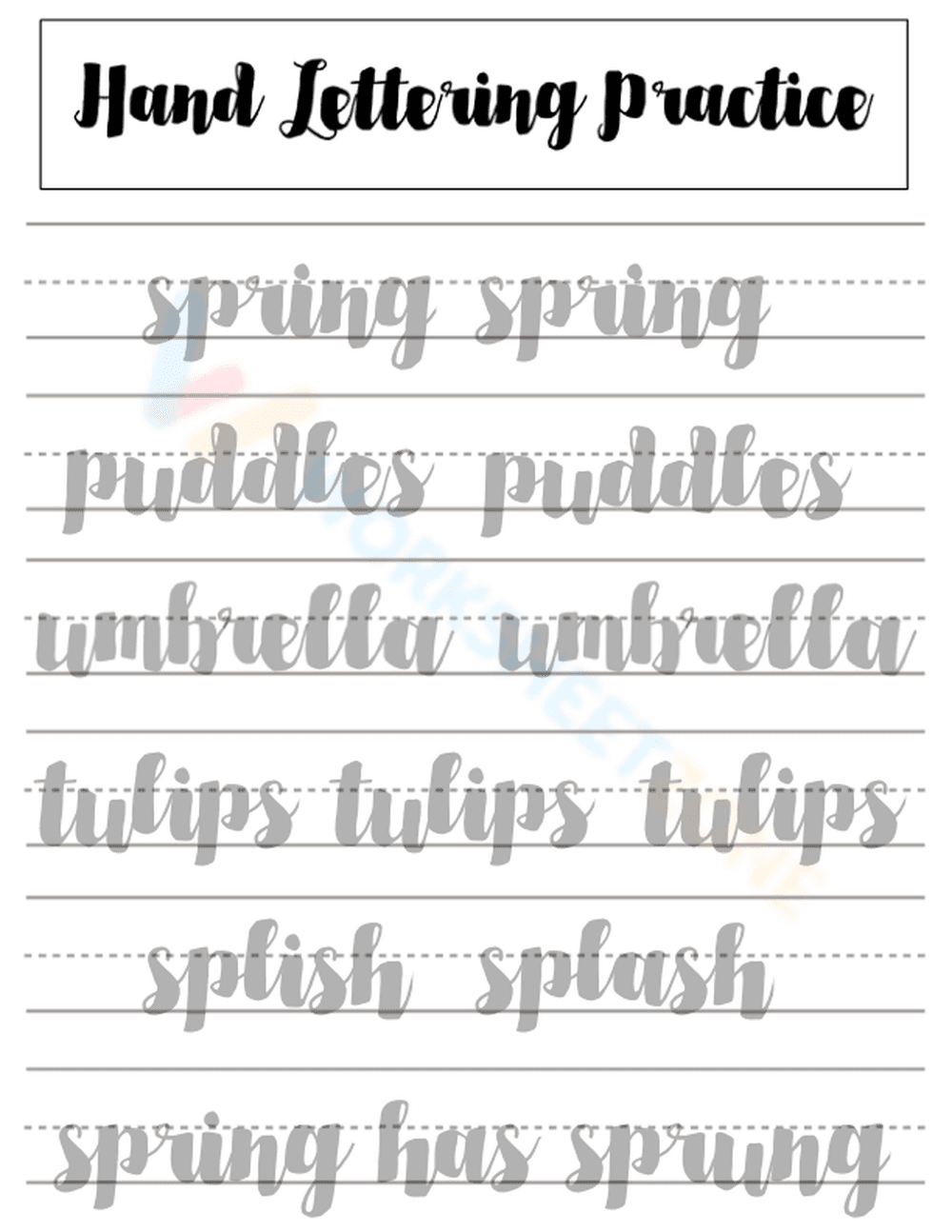 Spring Themed Lettering Practice Sheet - Page 1