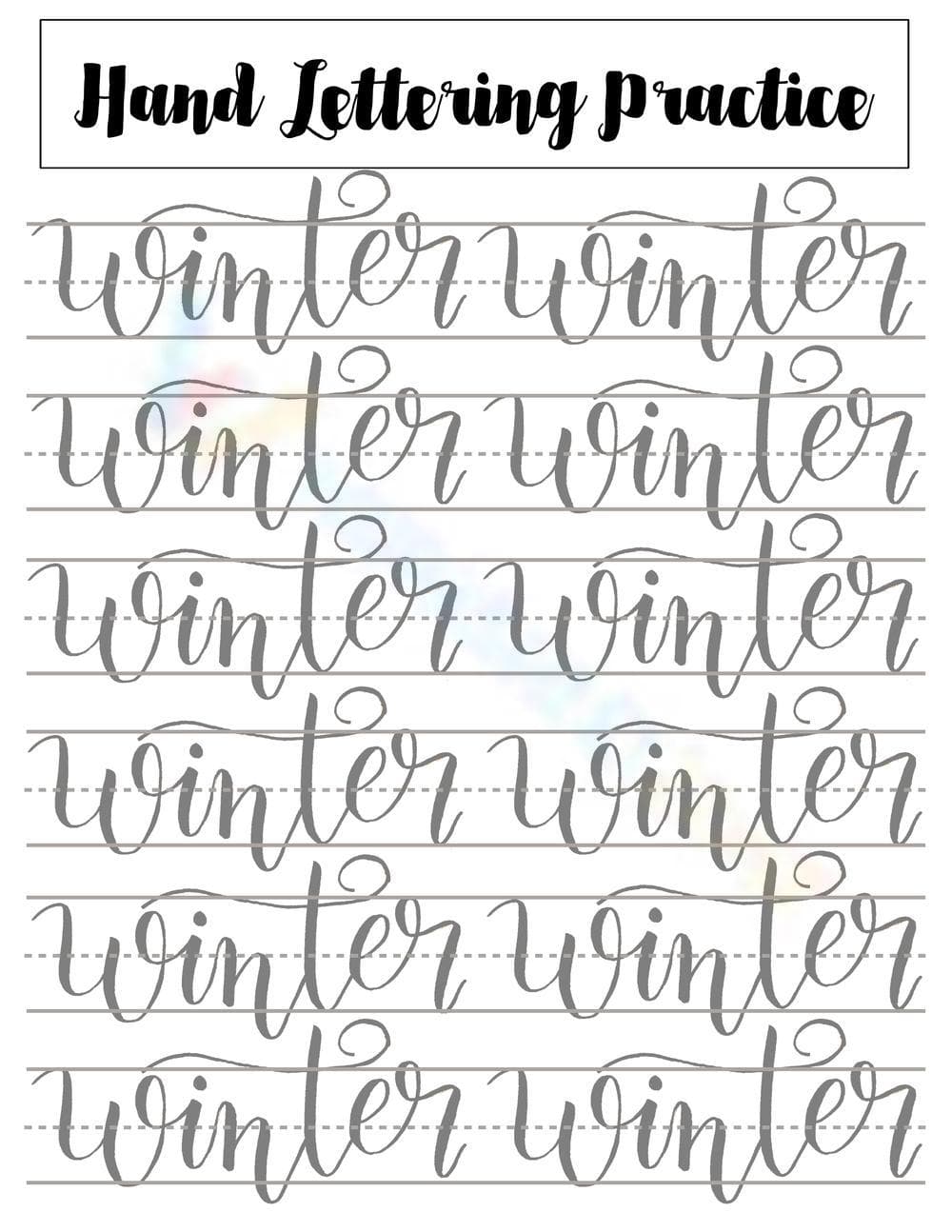 Winter Lettering Practice Sheet for Calligraphy - Page 1