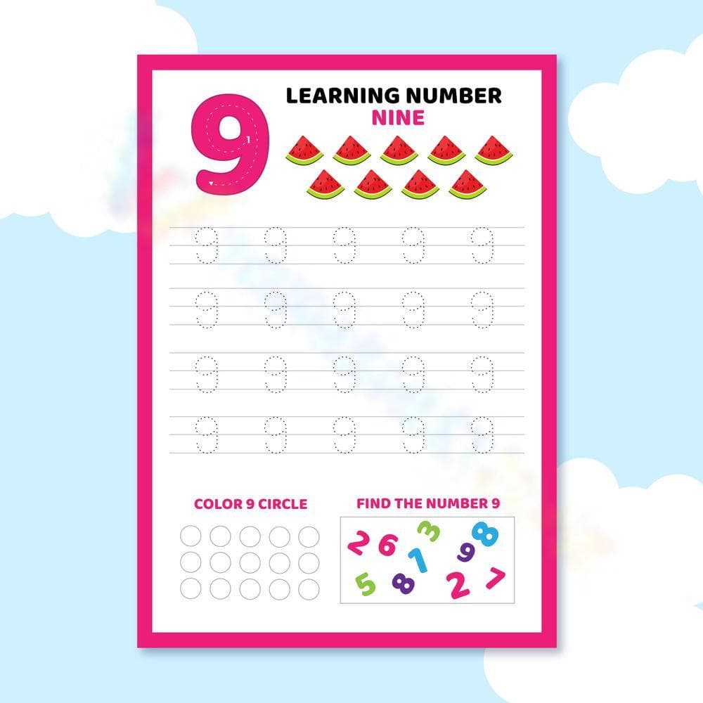 Number 9 Recognition Worksheet for Skill Development - Page 1