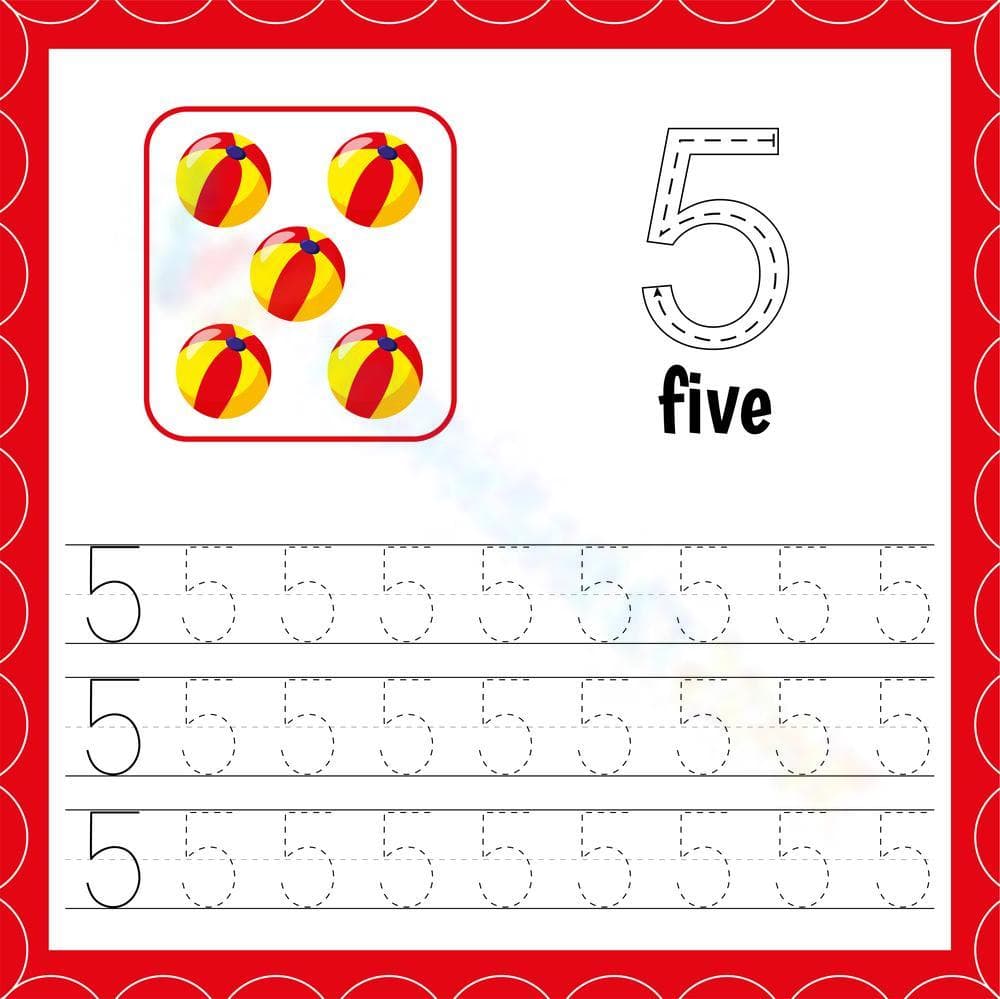 Grade K Number 5 Tracing — Printable No-Prep Worksheet - Page 1
