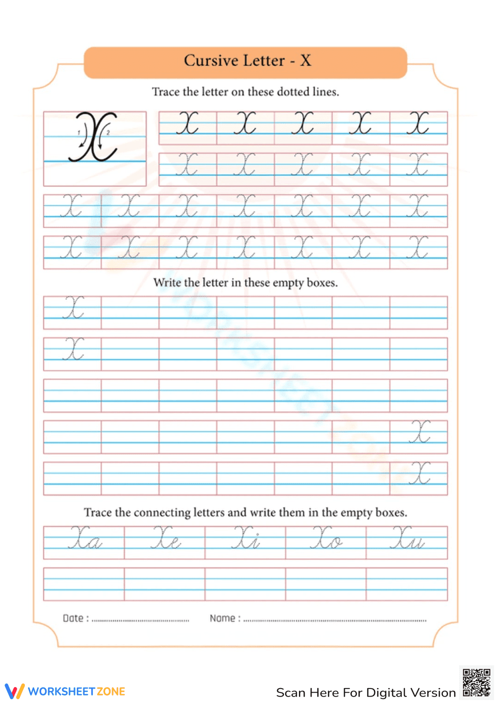 Printable Cursive Letter X Worksheet | Grade 1 - Page 1