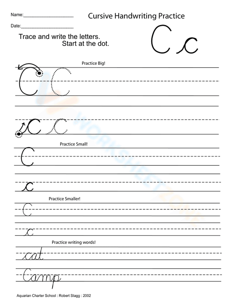 Cursive Capital Letter C Practice - Page 1