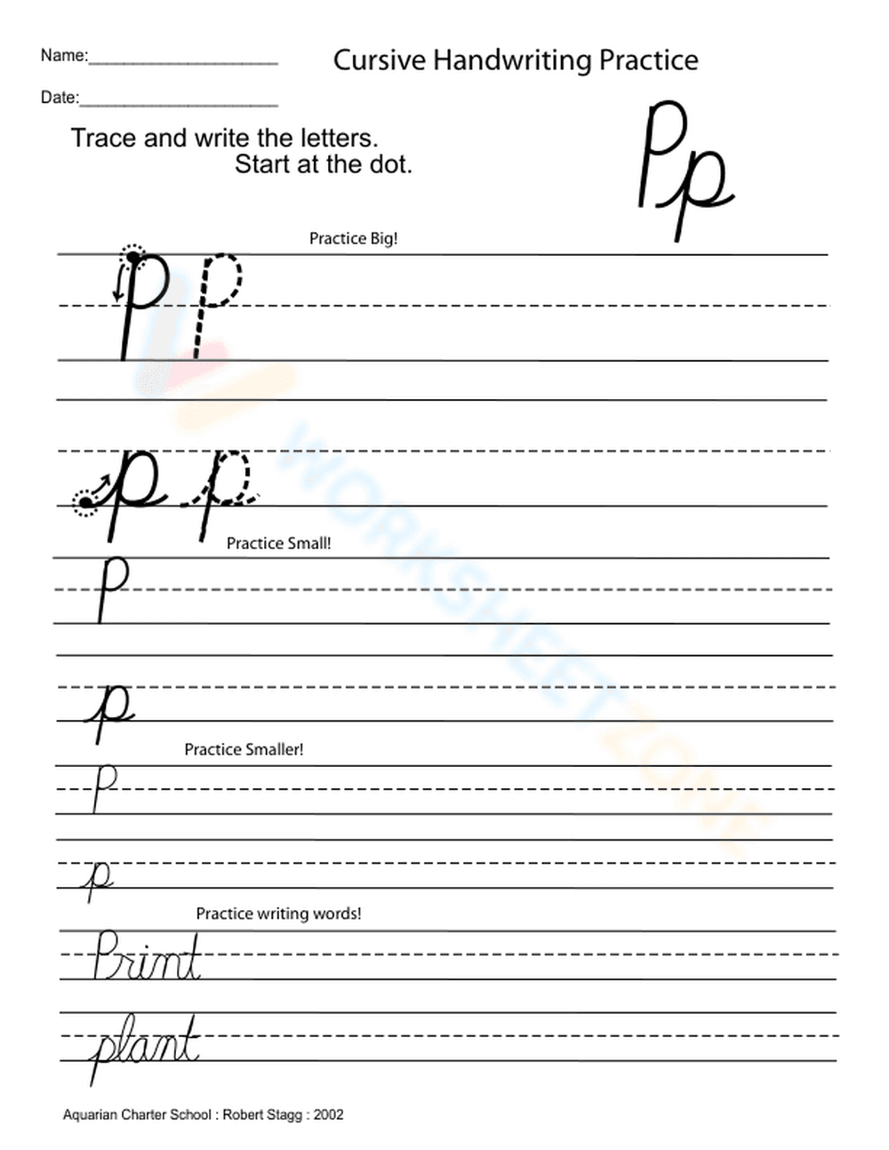 Cursive Capital Letter P Practice - Page 1
