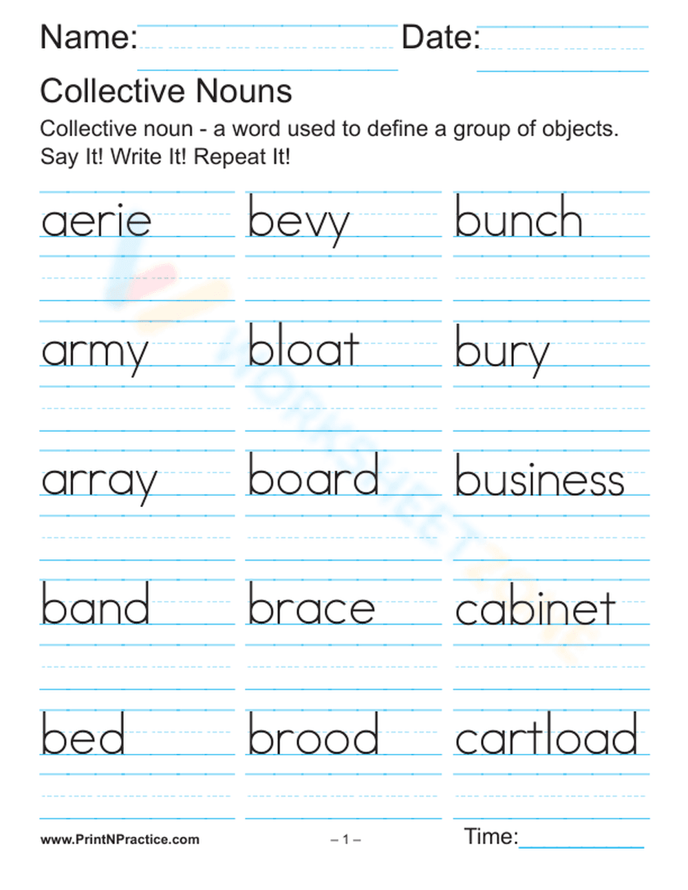 Daily handwriting practice sheets - Page 1