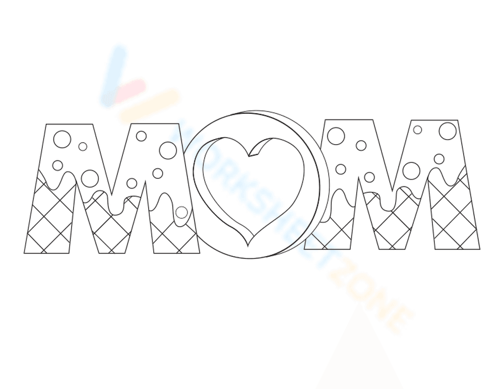 Creative Coloring Sheet: 'MOM' in Cursive Bubble Letters
- Page 1